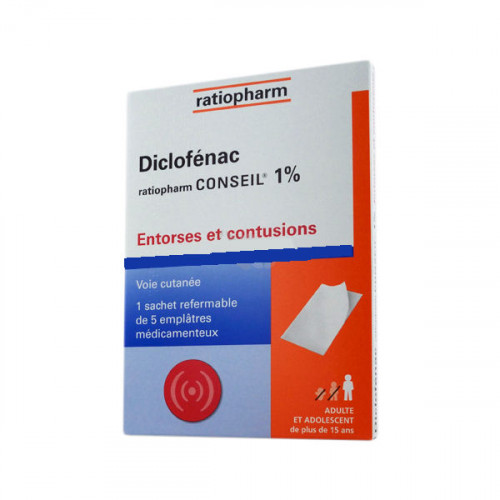 DICLOFENAC TEVA CONSEIL 1 %, emplâtre médicamenteux, boîte de 1 sachet de 5