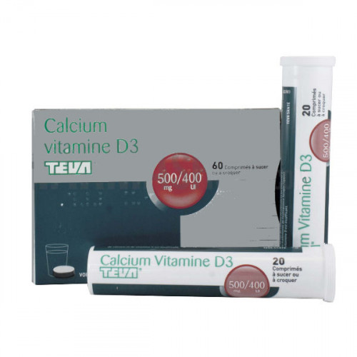 CALCIUM VITAMINE D3 ARROW 500 mg/400 UI, comprimé à sucer ou à croquer, boîte de 1 tube de 60