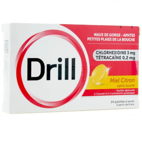 Drill Miel Citron sans sucre pastille à sucer boite de 24 pastilles