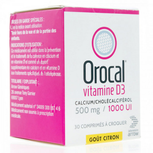 OROCAL VITAMINE D3 500 mg/1 000 UI Comprimé à croquer boîte de