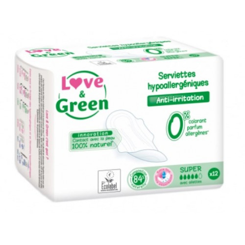 LOVE & GREEN SERVIETTES HYPOALLERGENIQUES SUPER 12