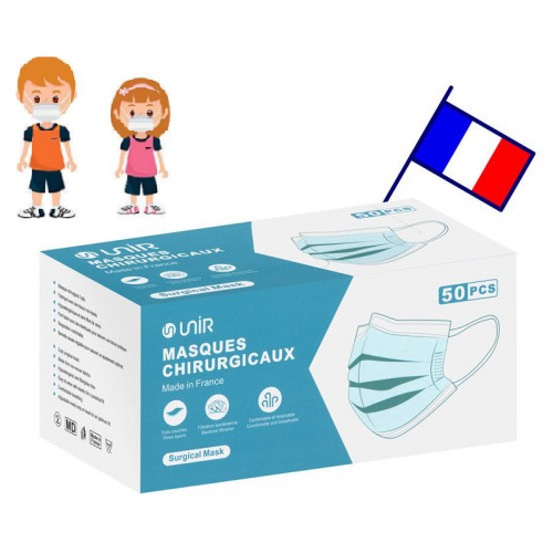 MASQUE CHIRURGICAL FRANCAIS Enfant 6-10 Ans x 50 Masques - Bleu