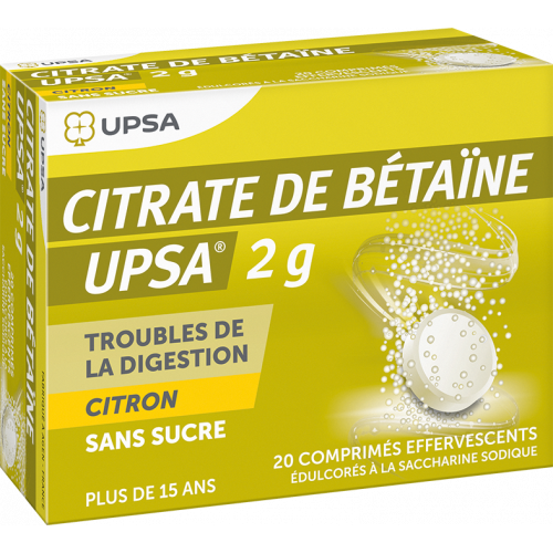 UPSA CITRATE DE BETAINE - 2g Citron Sans Sucre - 20 Comprimés