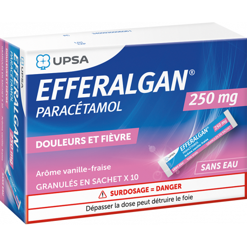 EFFERALGAN 250 mg Vanille Fraise Granulés -10 Sachets