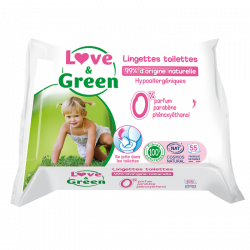 LOVE & GREEN LINGETTES TOILETTES ÉCOLOGIQUES - 55 Lingettes