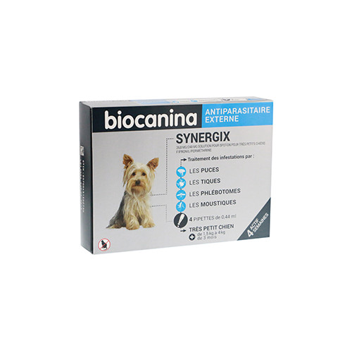 BIOCANINA SYNERGIX Anti-Puces Très Petits Chiens - 4 Pipettes