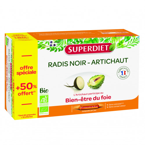 SUPERDIET Radis Noir Artichaut BIO - 30 Ampoules de 15ml