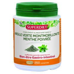 SUPERDIET Argile Verte Menthe Poivrée - 250 Comprimés