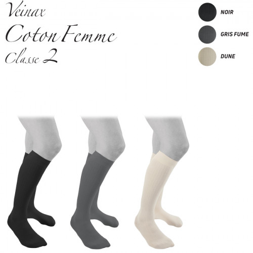 Chaussettes de contention coton Veinax Classe 2 Noir