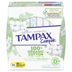 TAMPAX COMPAK 14 100% Organic Cotton Tampons Regulier