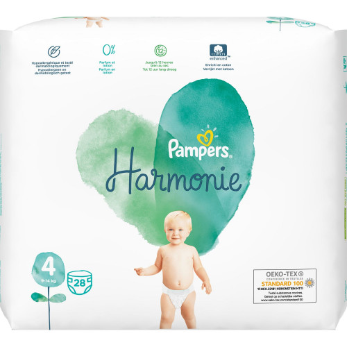 PAMPERS COUCHES HARMONIE Taille 4 (9 à 14kg) - 28 Changes