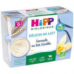 HIPP DELICES DE LAIT Semoule Au Lait Vanille Dès 6 mois - 4x100
