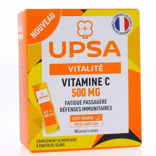 VITAMINE C UPSA 500 mg Orange Sans Sucre - 10 Sachets-Doses