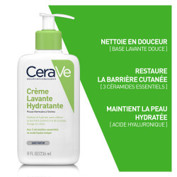 CERAVE Crème Lavante Hydratante visage et corps peaux sèches -