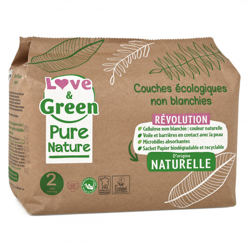 LOVE & GREEN PURE NATURE COUCHES ÉCOLOGIQUES TAILLE 2 3-6KG -