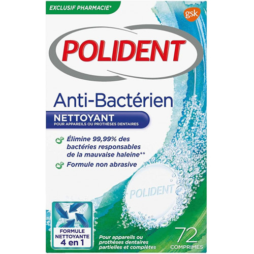 POLIDENT Nettoyant Antibactérien - 72 Comprimés