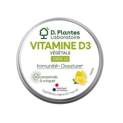 D.PLANTES Vitamine D3 1000 UI Végétale - 30 Comprimés à Croquer