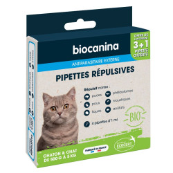 BIOCANINA ANTIPARASITAIRE Pipettes Répulsives Chats - 4 Pipettes