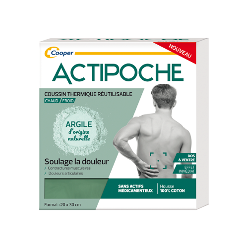 ACTIPOCHE COUSSIN THERMIQUE ARGILE Chaud/Froid Dos et Ventre -
