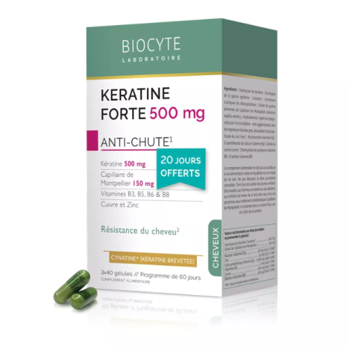 BIOCYTE KERATINE FORTE 500mg Anti-Chute - Lot de 3x40 Gélules