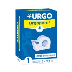 URGOPORE Sparadrap non tissé, microporeux, hypoallergénique 5mx2,5cm, dévidoir