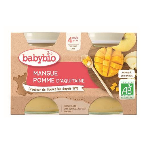BABYBIO PETITS POTS FRUITS Mangue Pomme + 4 Mois - 2x130 g