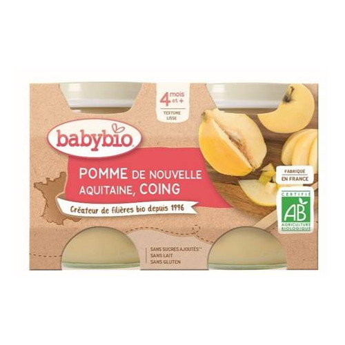 BABYBIO Pot Bébé Dès 4 mois Pomme d'Aquitaine Coing - 2x130g