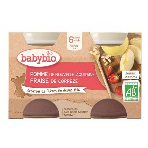 BABYBIO PETITS POTS FRUITS Pomme Fraise +6 Mois - 2x130g