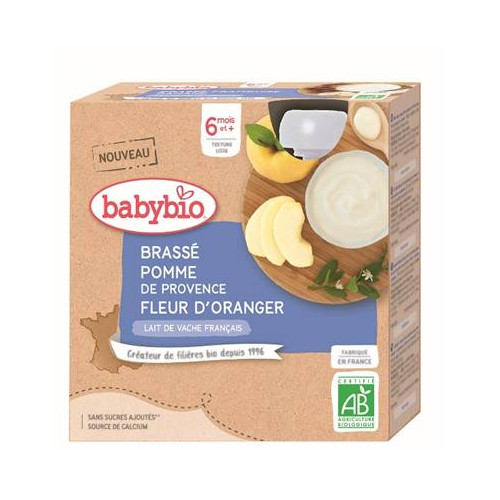 BABYBIO GOURDES BRASSÉ Pomme Fleur d'Oranger + 6 Mois - 4x85g