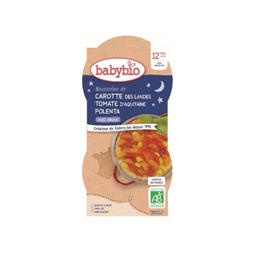 BABYBIO BOLS BONNE NUIT + 12 Mois Carotte Tomate Polenta -