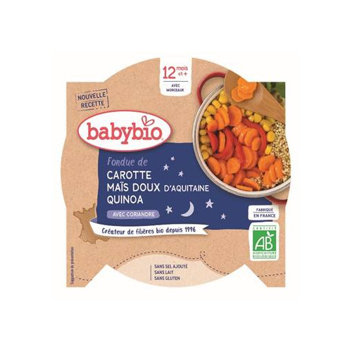 BABYBIO ASSIETTE BONNE NUIT + 12 Mois Carotte Maïs Quinoa - 230g