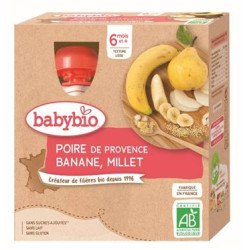 BABYBIO GOURDES FRUITS + 6 Mois Poire Banane Millet - 4x90g
