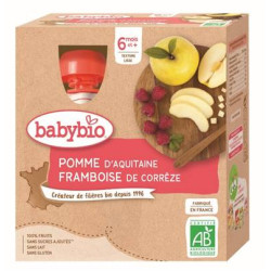 BABYBIO GOURDES FRUITS + 6 Mois Pomme Framboise - 4x90g