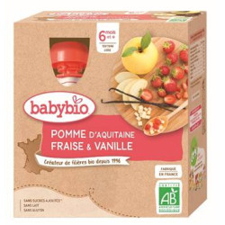 BABYBIO GOURDES FRUITS + 6 Mois Pomme Fraise Vanille - 4x90g