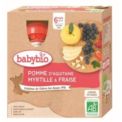 BABYBIO GOURDES FRUITS + 6 Mois Pomme Myrtille Fraise - 4x90g