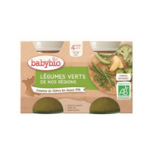 BABYBIO PETITS POTS LÉGUMES + 4 Mois Légumes Verts - 2x130g