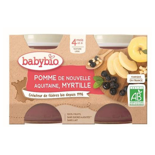 BABYBIO PETITS POTS FRUITS + 4 Mois Pomme Myrtille -2x130g
