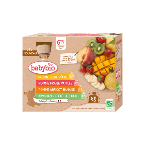 BABYBIO GOURDES FRUITS + 6 Mois Multifruits - 8x90g