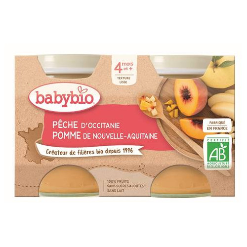 BABYBIO PETITS POTS FRUITS + 4 Mois Pêche Pomme - 2x130g