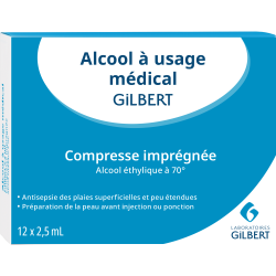 GILBERT Compresse d'Alcool - 12 Unités de 2,5ml