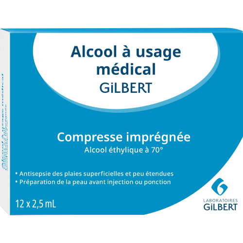 GILBERT Compresse d'Alcool - 12 Unités de 2,5ml