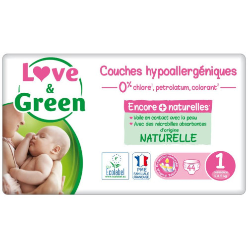 LOVE & GREEN HYPOALLERGENIC NAPPY SIZE 1 2-5KG - 44 Nappies