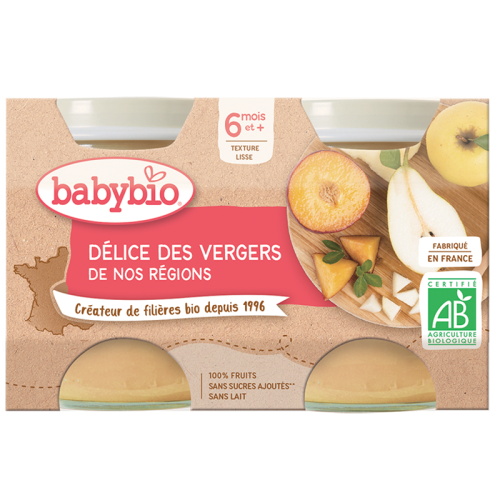 BABYBIO PETITS POTS FRUITS + 6 Mois Délice des vergers - 2x130g