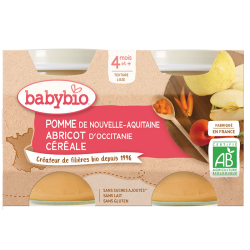 BABYBIO PETITS POTS +4 mois Pomme Abricot Céréales - 2X130g