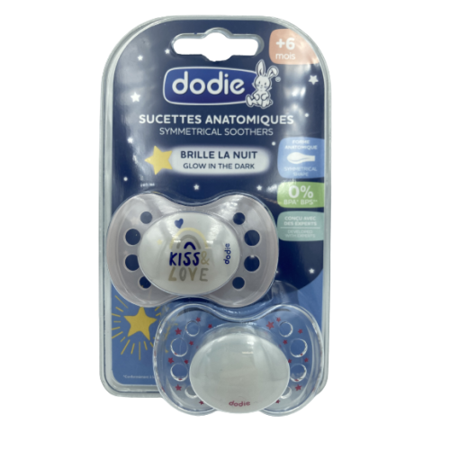 Dodie sucette silicone +6 mois nuit 2 sucettes