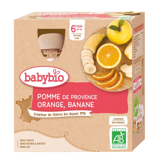 BABYBIO GOURDES FRUITS + 6 Mois Pomme Orange Banane - 4x90g