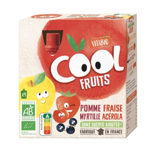 VITABIO COOL Fruits Gourde Pomme Fraise Myrtille - 4 x 90g