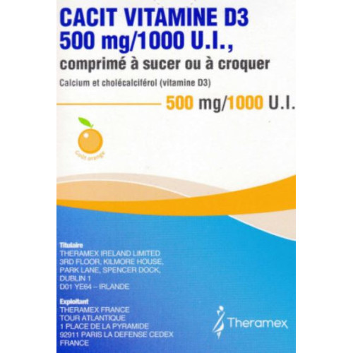 CACIT VITAMINE D3 500 mg/1000 U.I., comprimé à sucer ou à