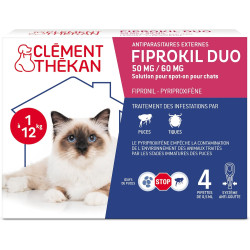 CLEMENT THEKAN FIPROKIL DUO 50mg/60mg Chat 1 à 12kg - 4 Pipettes