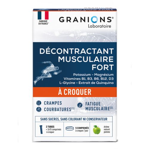 GRANIONS DÉCONTRACTANT MUSCULAIRE FORT A Croquer Arôme Pomme - 2x15 Tablets